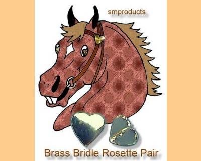 Horse Bridle Rosette Pair Brass Heart